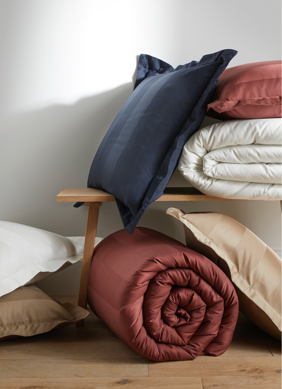 TAIE D'OREILLER RAYÉE EN SATIN DE COTON MARINE