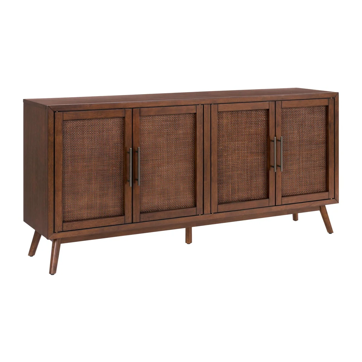 Classic Mid-Century Modern Wood 4-Door Cinnamon Brown TV Stand