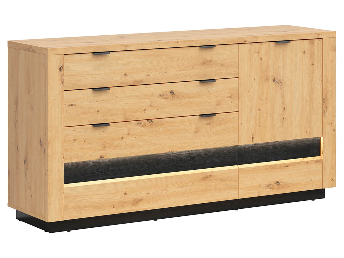 Komoda Ostia 161 cm z drzwiami i 4 szufladami dąb artisan/dąb czarny
