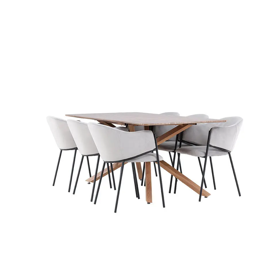 Hioshop Piazza eethoek tafel 90x180cm en 6 velours stoelen met armleuningen