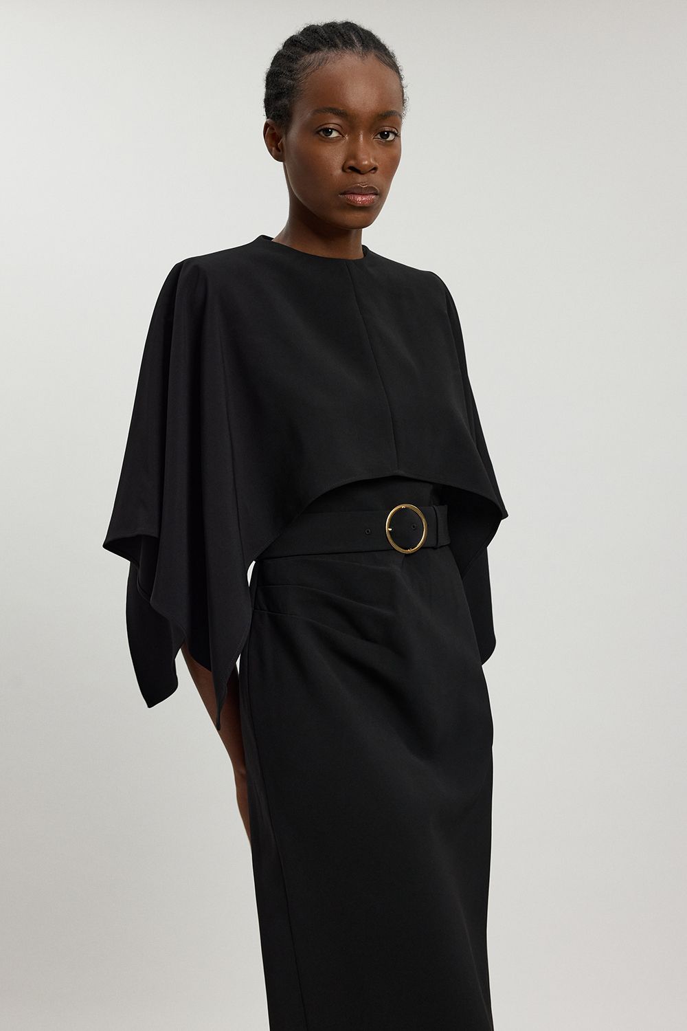 KarenMillen Compact Viscose Asymmetric Cape Maxi Dress