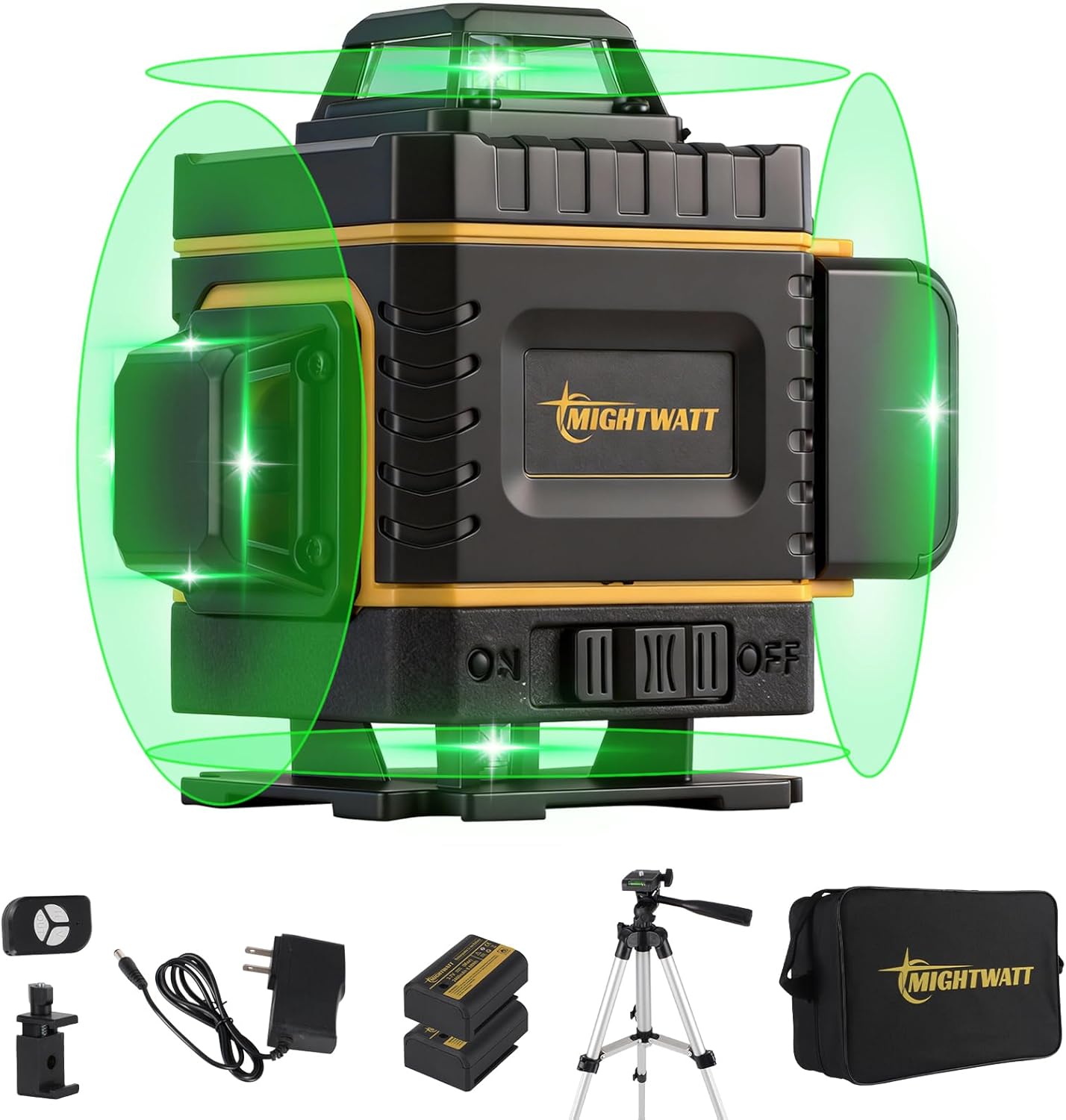 4D 16 Lines Green Laser Level Self-Leveling with Magnetic Bracket & Remote Control | Includes Rechargeable Battery, Glasses, Wall Mount | for Construction, Renovation - Laser Leveler Tool