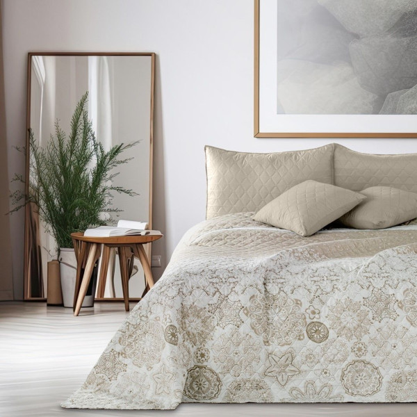 Narzuta z mikrofibry pikowana ALHAMBRA 170x210 beżowa DecoKing