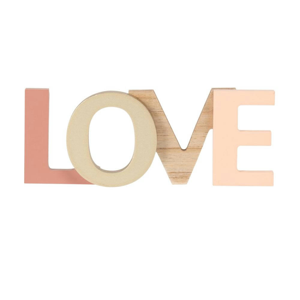 BLUSH - Déco murale mot rose, doré et beige 17x7