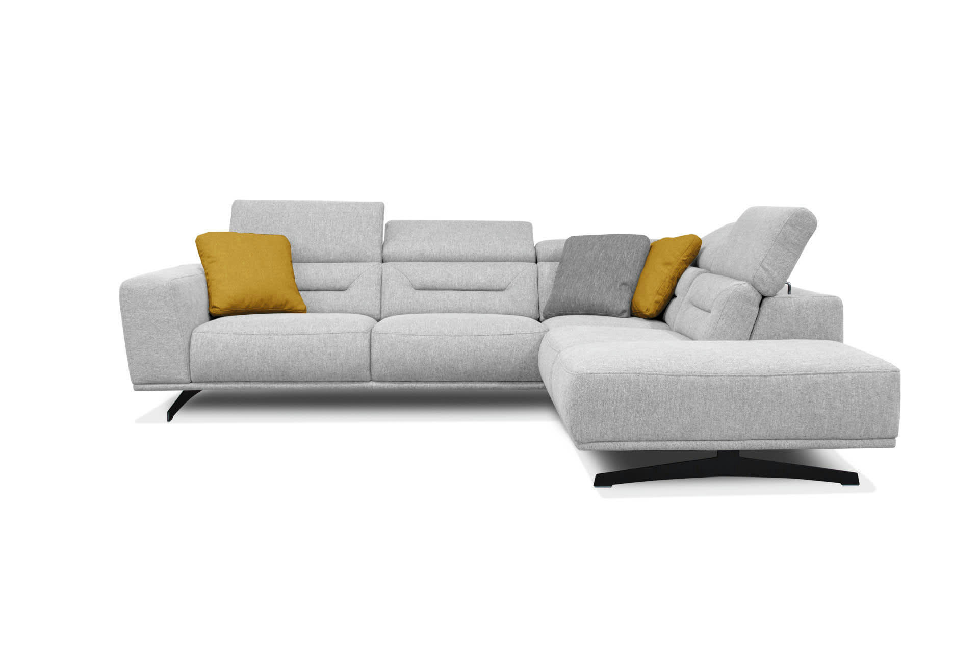 LUCANO - Canapé d'angle droit 5 places tissu gris clair