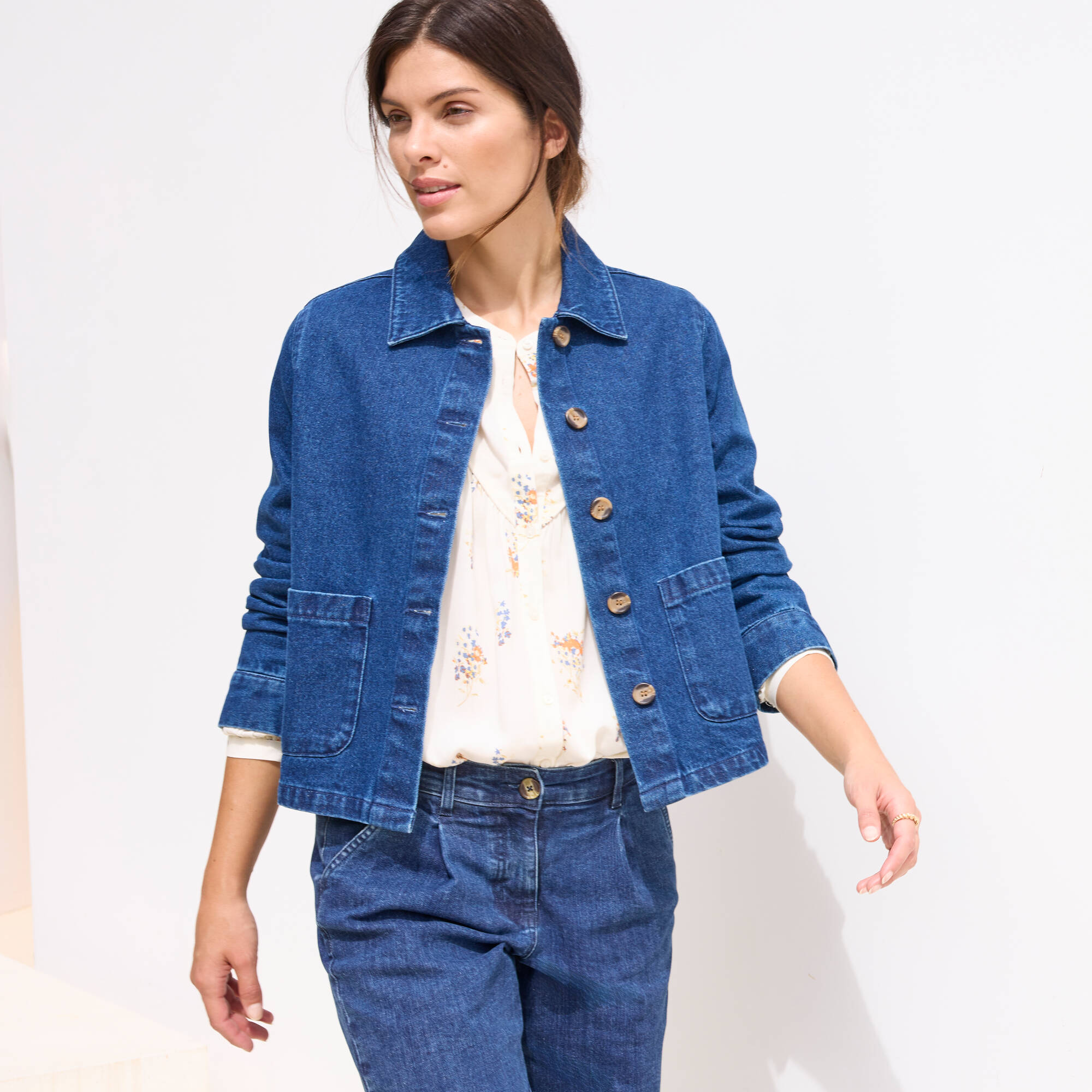 Veste en jean boutonnée, style worker