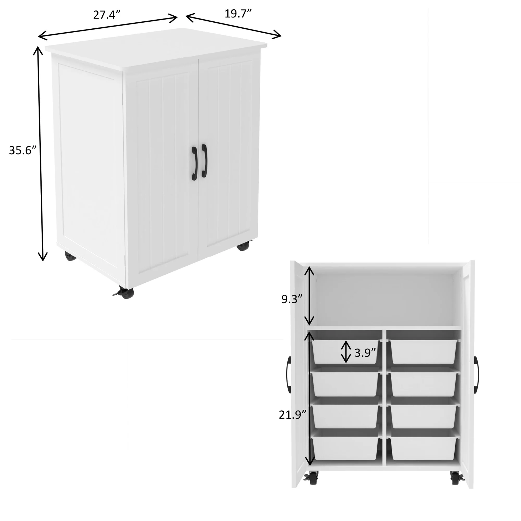 27.4 Wood Storage Cabinet with Doors and Wheels for Kitchen