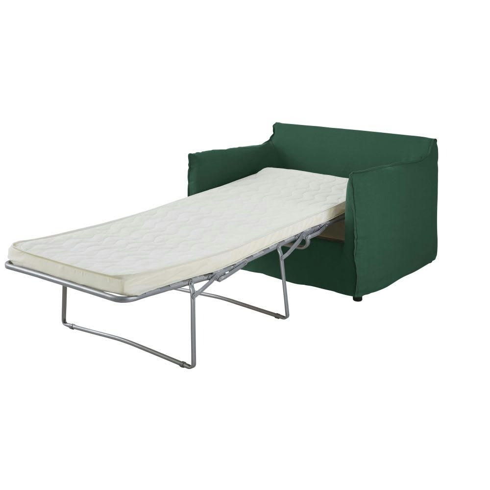 Barcelone - Fauteuil convertible en lin froissé vert