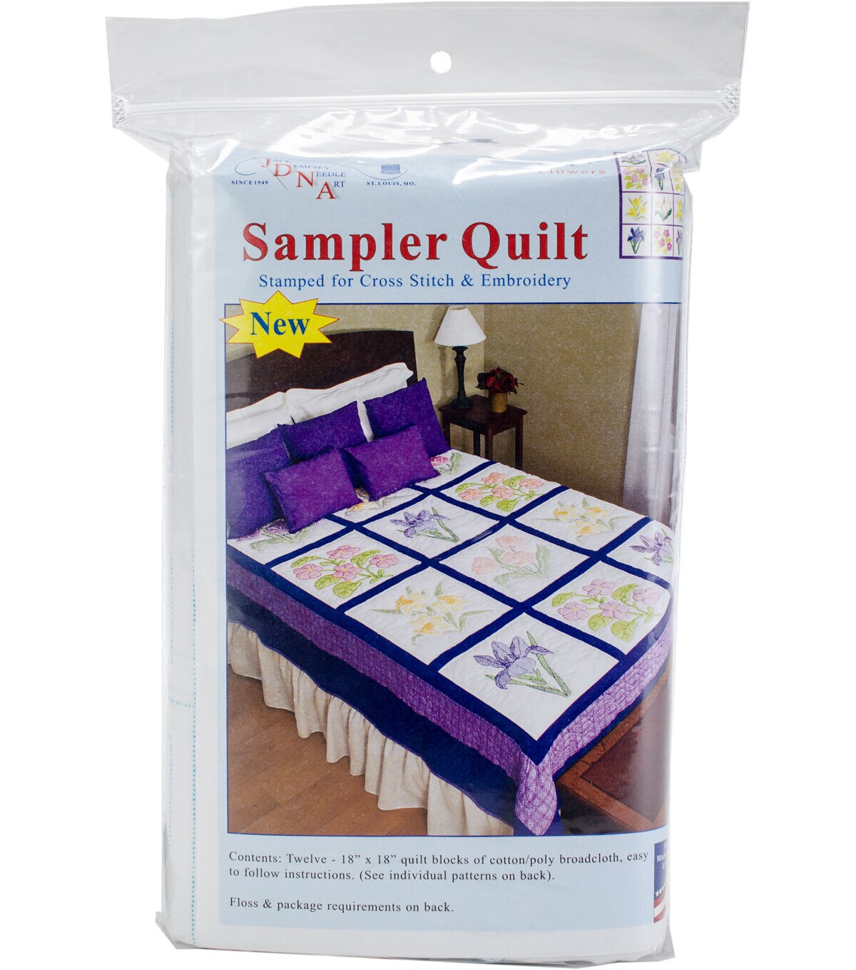 Jack Dempsey Needle Art 18 Flowers Stamped Sampler Quilt Blocks 12ct