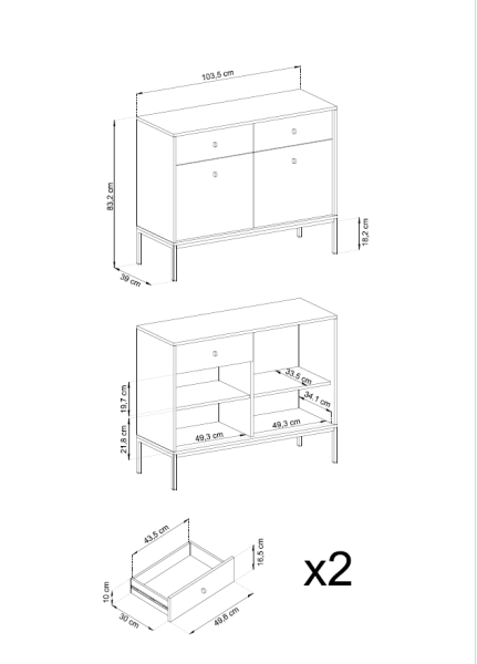 Komoda MONO MKSZ104 z złotą ramą