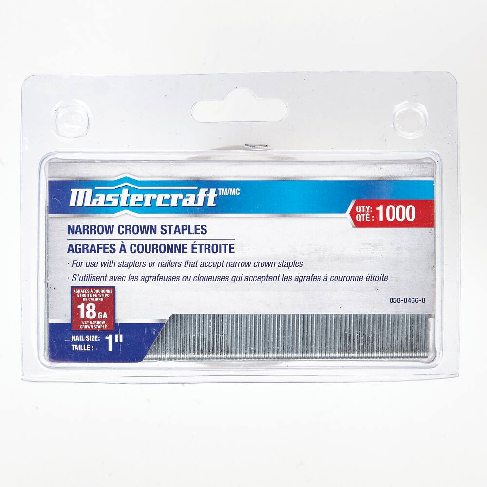Mastercraft 18-Gauge Galvanized Steel Narrow Crown Staples, 1/4 x 1-in, 1000-pc