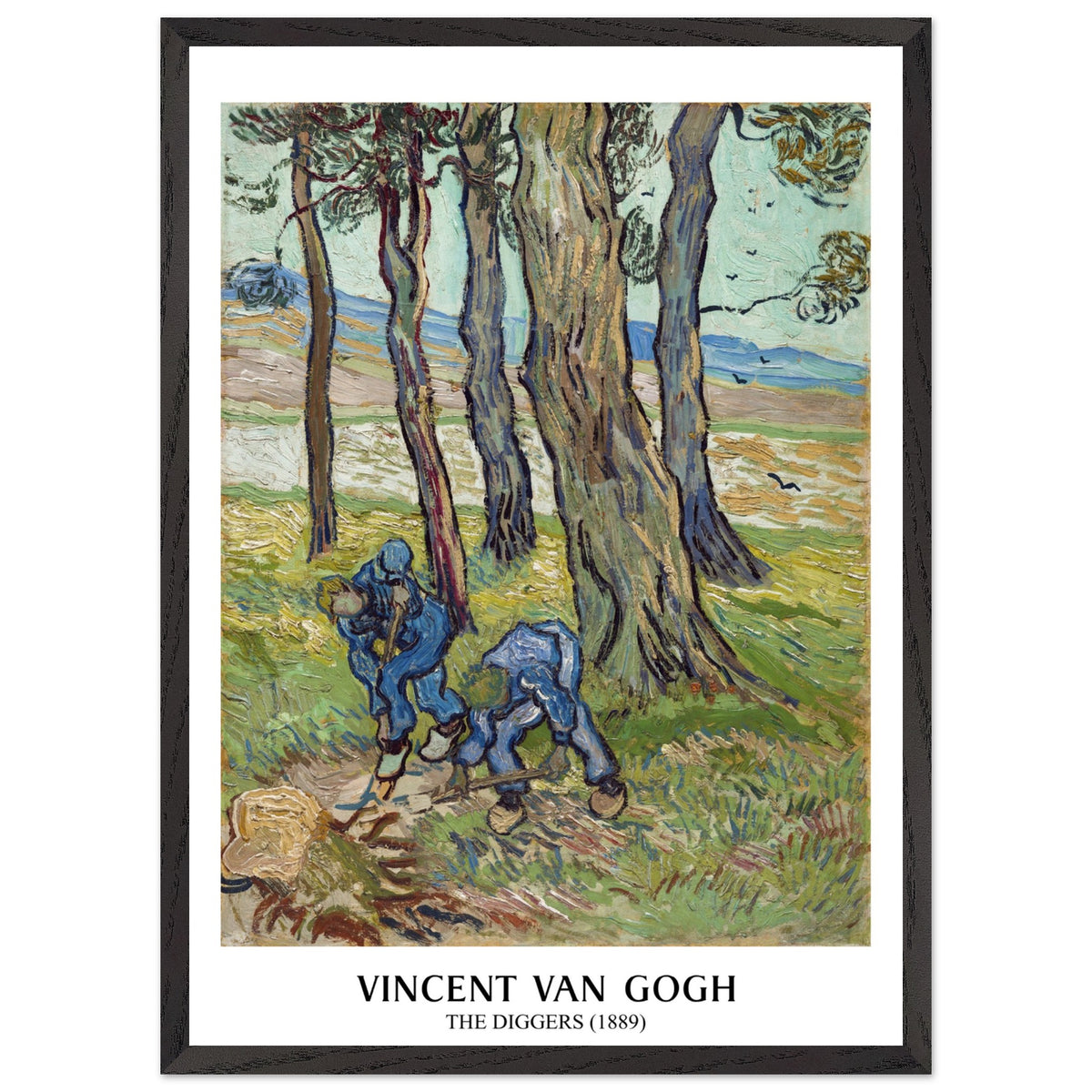 Artfulprints Poster met Lijst Vincent van Gogh - The diggers  - 50x70 cm - Groen