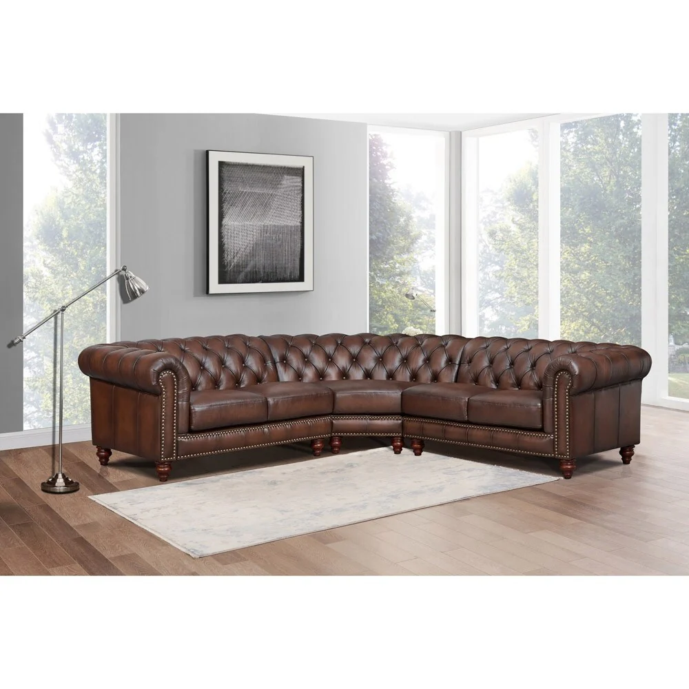 Hydeline Alton Bay Top Grain Leather Chesterfield Sectional Sofa