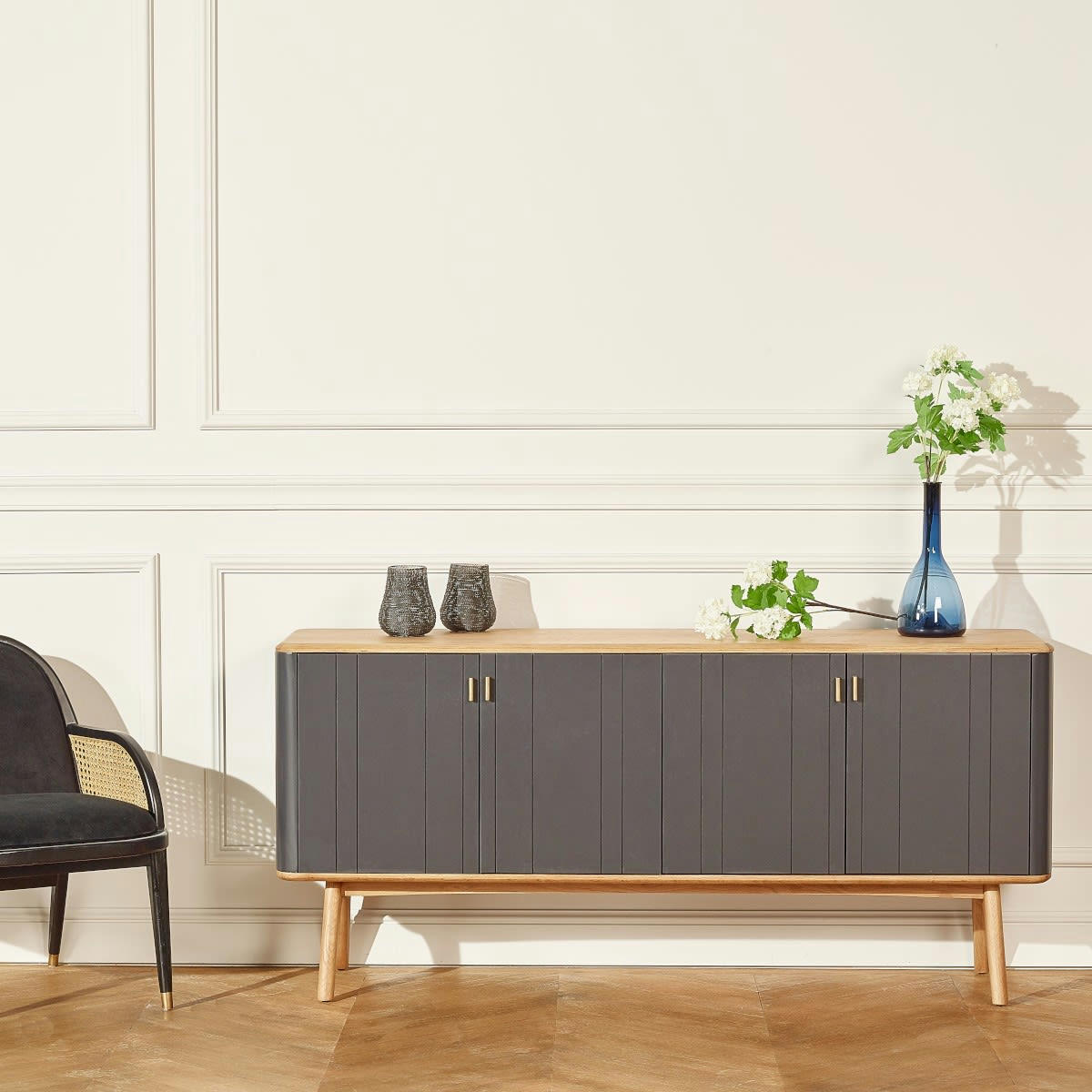 KYOTO - Buffet design  4 portes L 160 cm gris anthracite