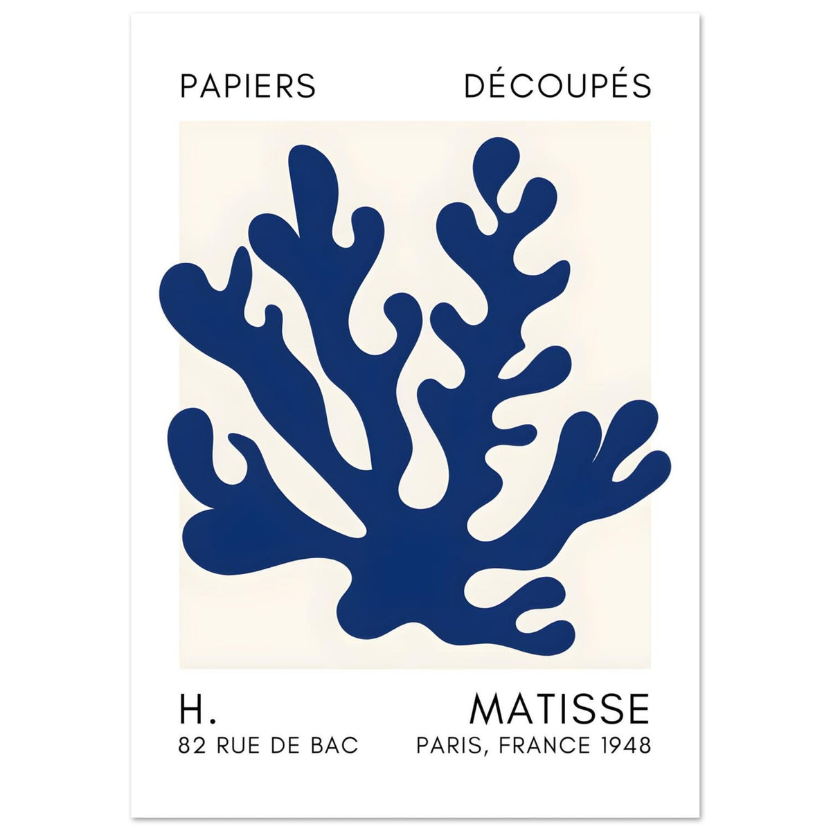 Artfulprints Poster Matisse – Saltflower shapes navy blue II  - A4 21x29.7 cm - Blauw
