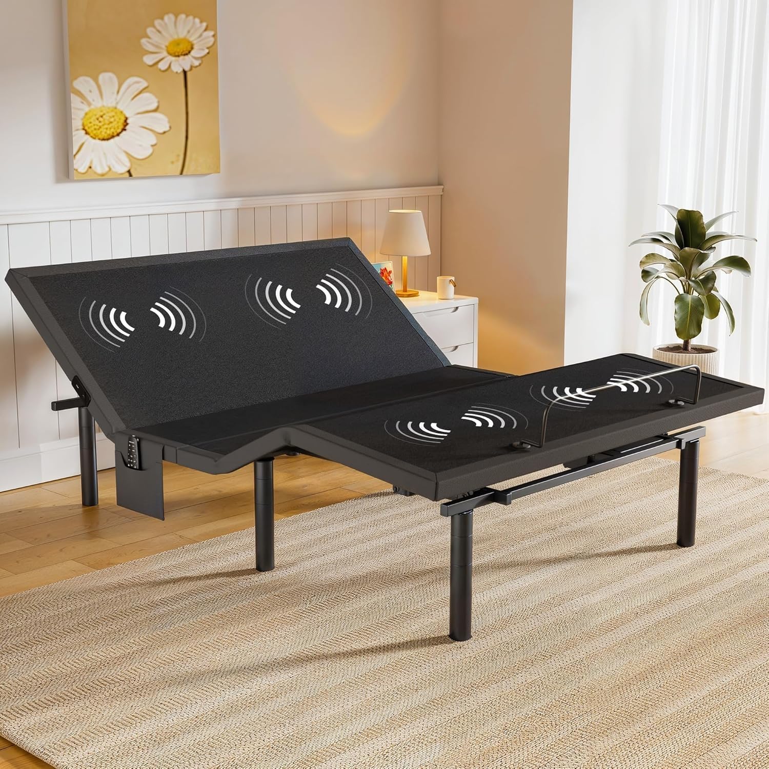 Amada Queen Adjustable Bed Frame with Massage, Head & Foot Incline, Wireless Remote, 4 Built-in USB Ports, LED Night Light, 4 Height-Adjustable Legs, Electric Bed Base, 01B-Q1