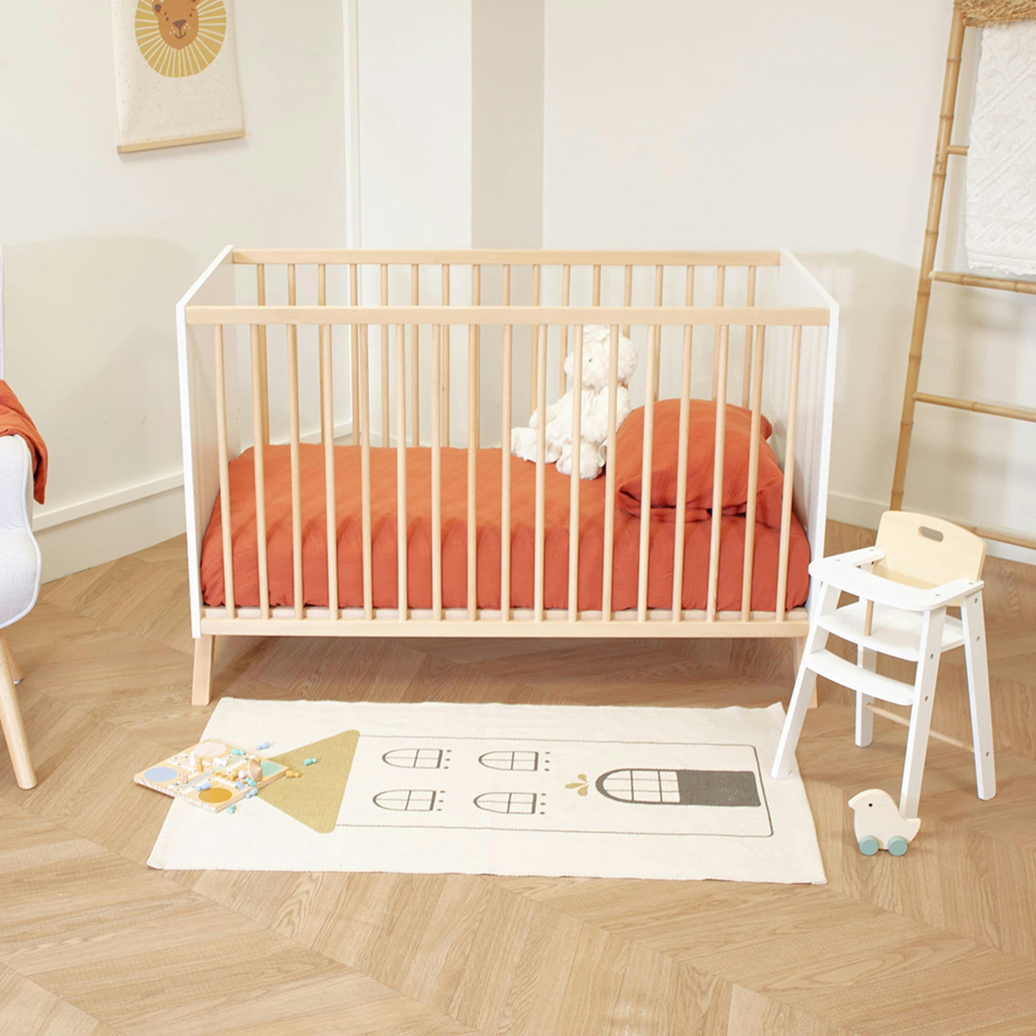 - Lit bois style scandinave blanc 60x120