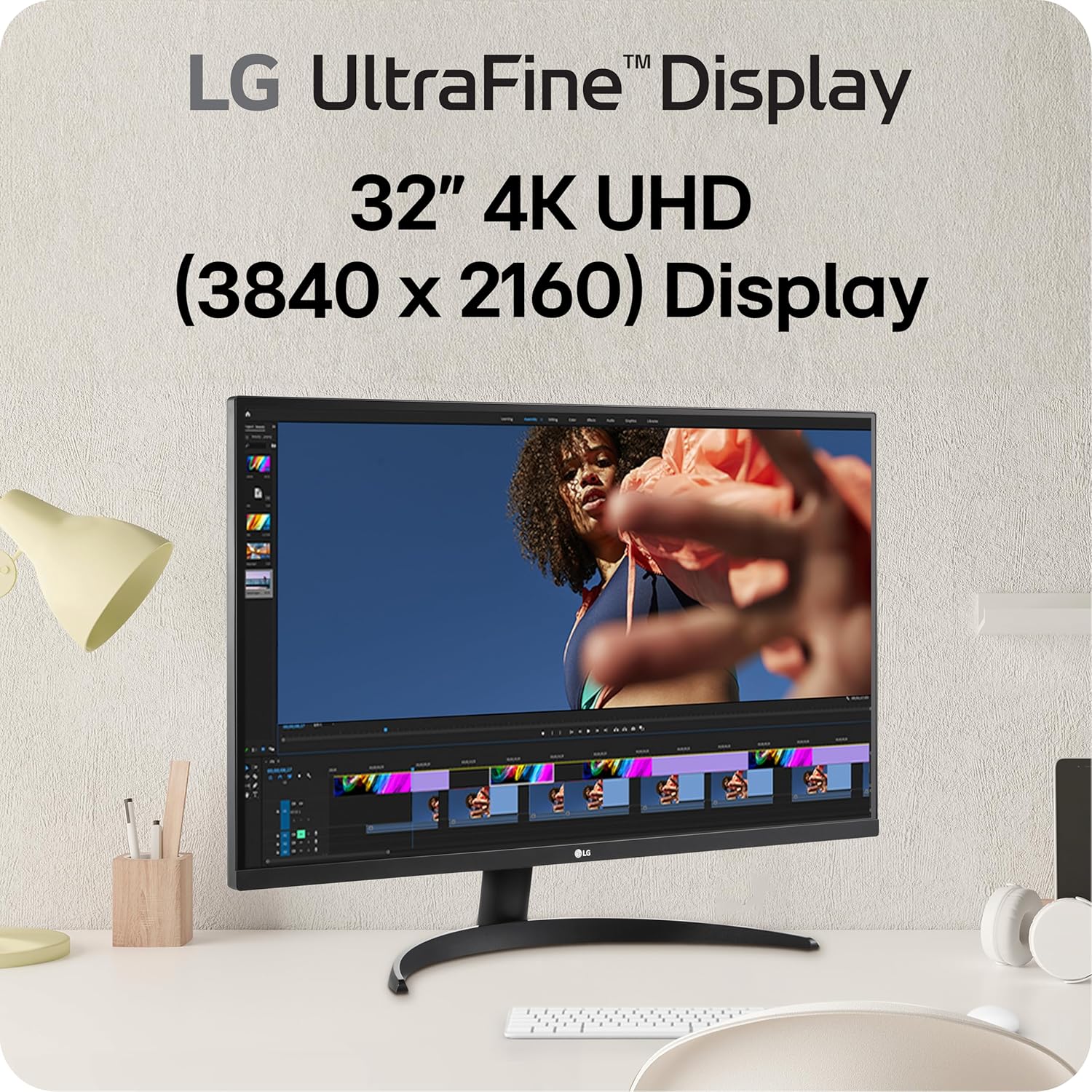 LG 32UR500K-B Ultrafine 32-inch 4K UHD (3840x2160) Computer Monitor HDR10 Built-in Speaker x2 OnScreen Control Reader Mode Flicker Safe Borderless Design HDMIx2 DisplayPort Black