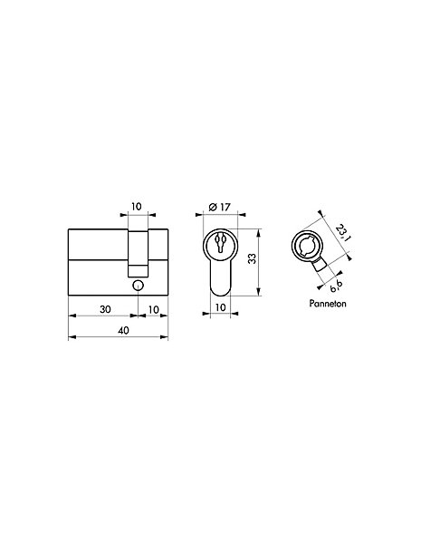 Demi-cylindre de serrure STD UNIKEY (achetez-en plusieurs, ouvrez avec la même clé), 30x10mm, 3 clés, laiton - THIRARD