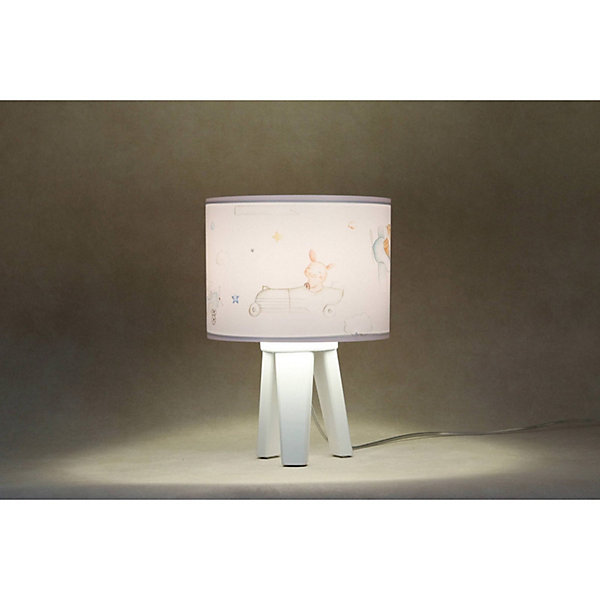 Lampe de chevet enfant Sweet Dream 22,5 x 22,5 x 33 cm Tissu PVC imprimé animaux dans vol sur fond blanc, intérieur blanc