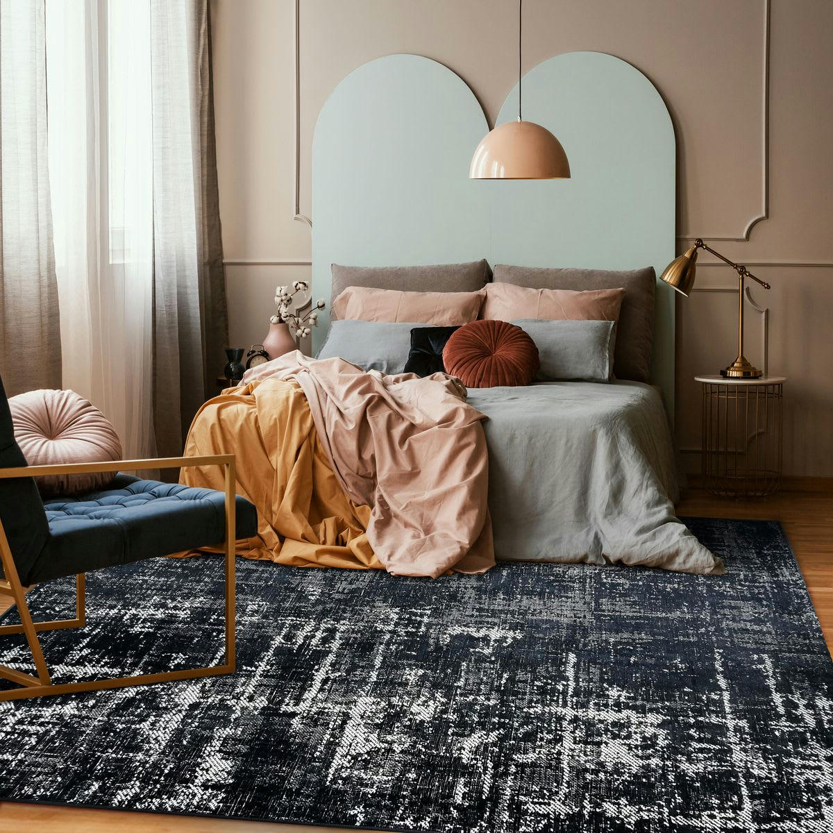 STELLE - Tapis effet patiné vintage gris/noir 160x230