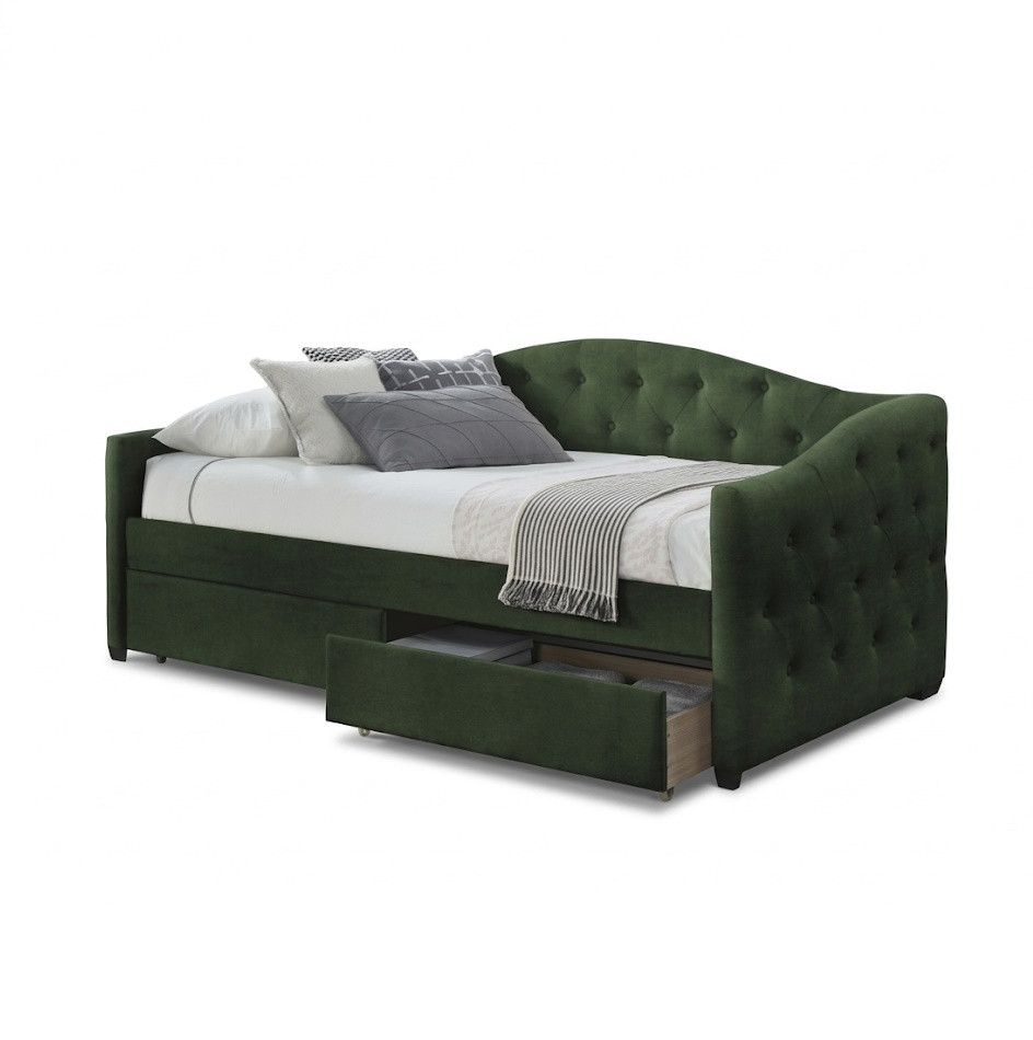 Łóżko tapicerowane ALOHA 90x200 zielone z szufladami/bez materaca
