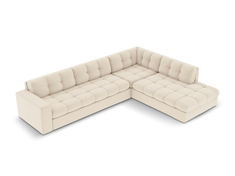 JUSTIN - Canapé d'angle 5 places en tissu structuré beige clair