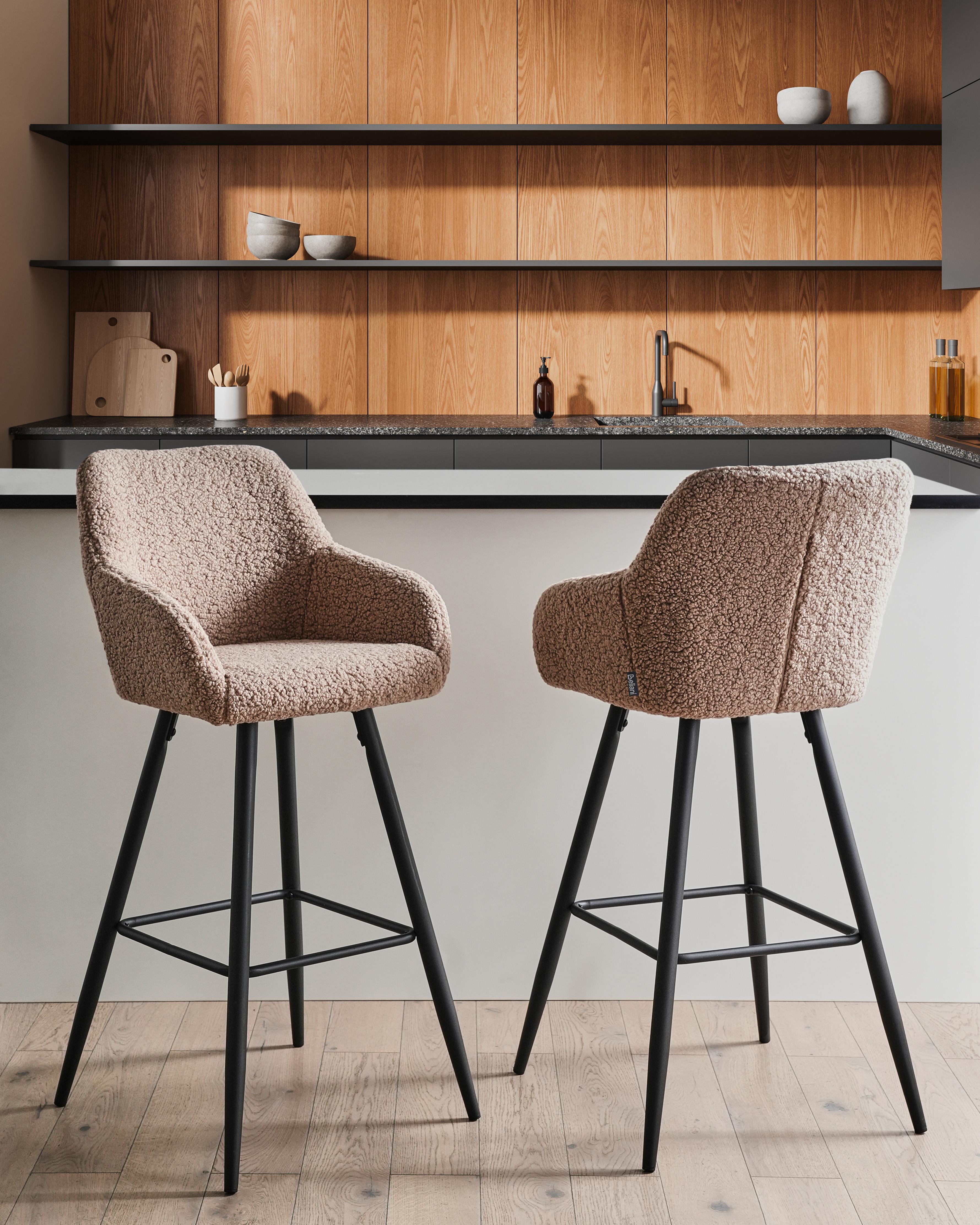 Set of 2 Bar Chairs CASMALIA Boucle Taupe