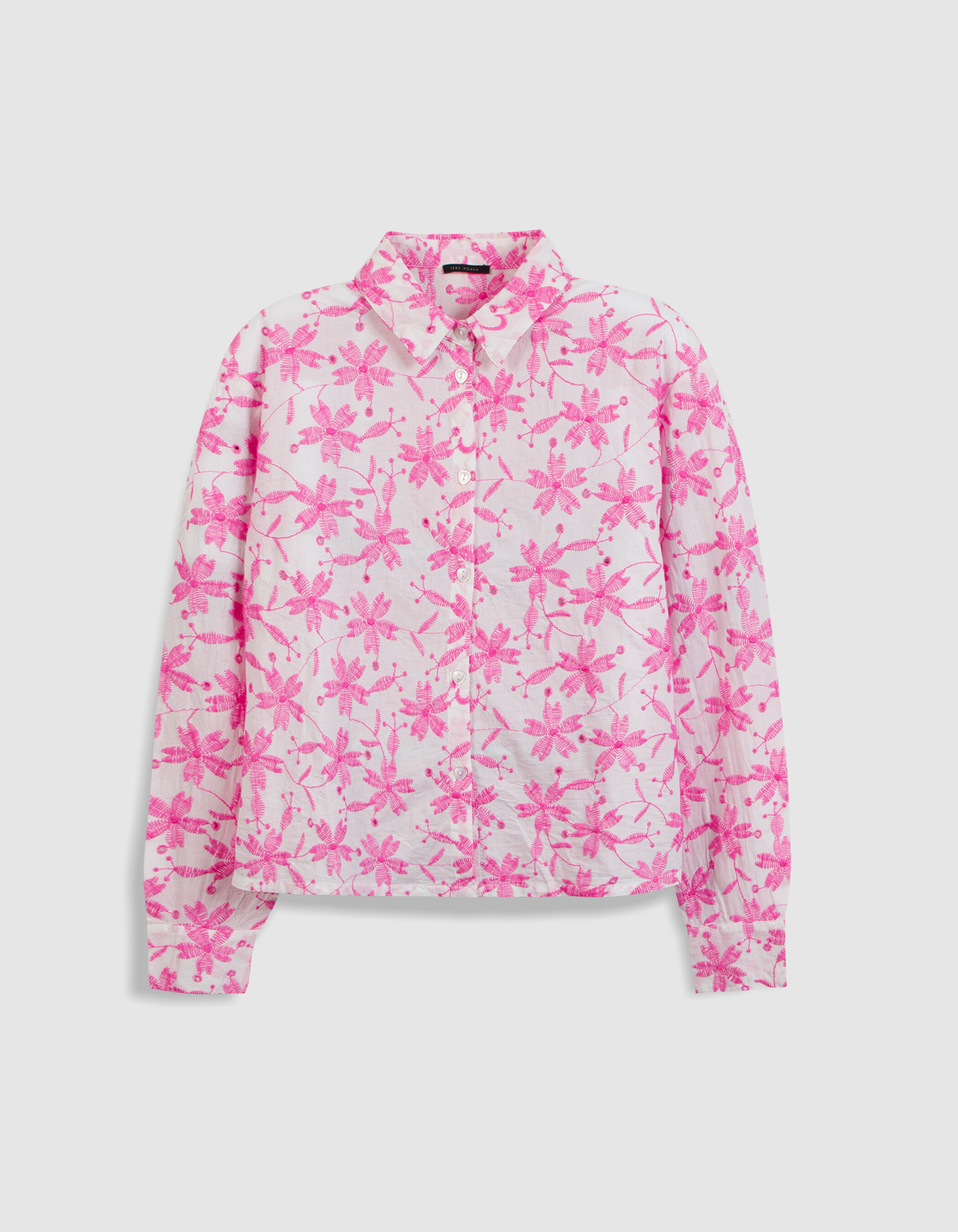 Chemise manches longues broderies roses Femme