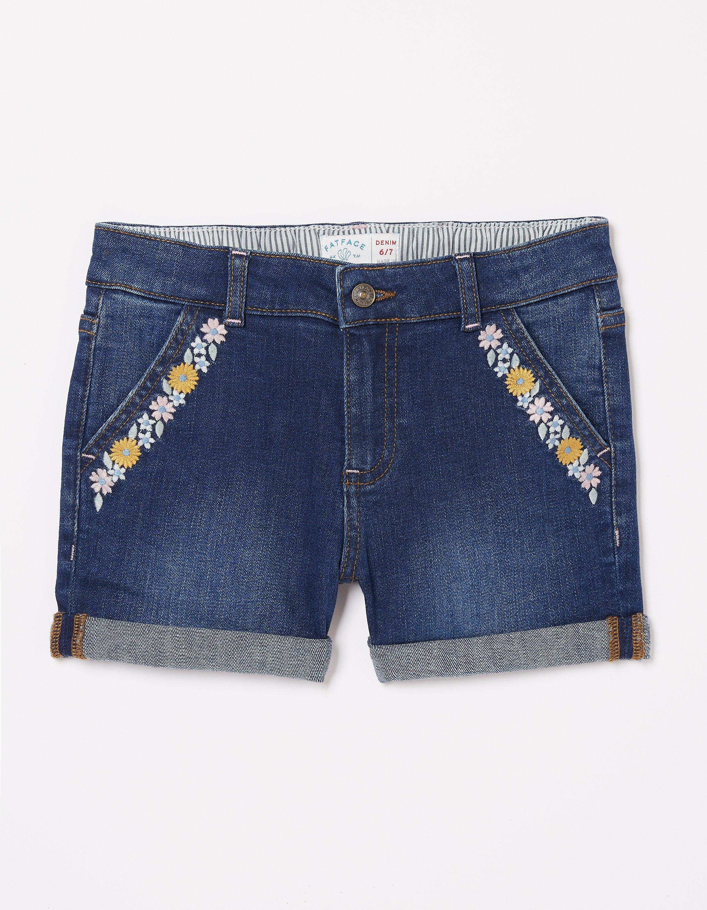 Floral Embroidered Denim Shorts
