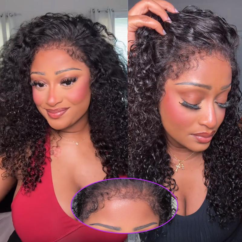 Glueless Curly Lace Front Wig 220% Density Natural Black