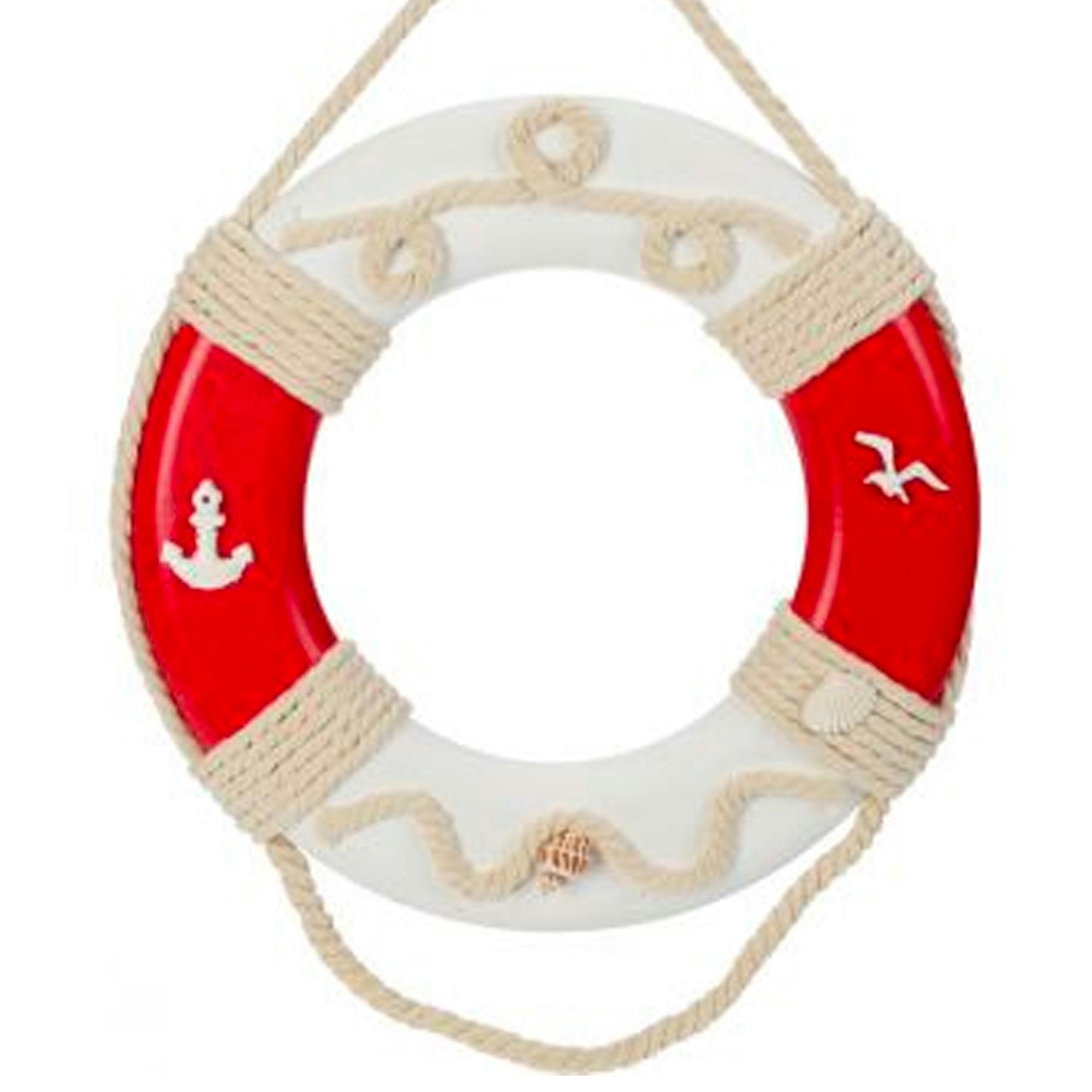 - Décoration murale bouée en bois rouge et blanc 30cm