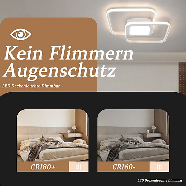 NETTLIFE Plafonnier LED 48W Métal Blanc Dimmable Moderne avec Télécommande pour Chambre Salon Cuisine Salle à Manger