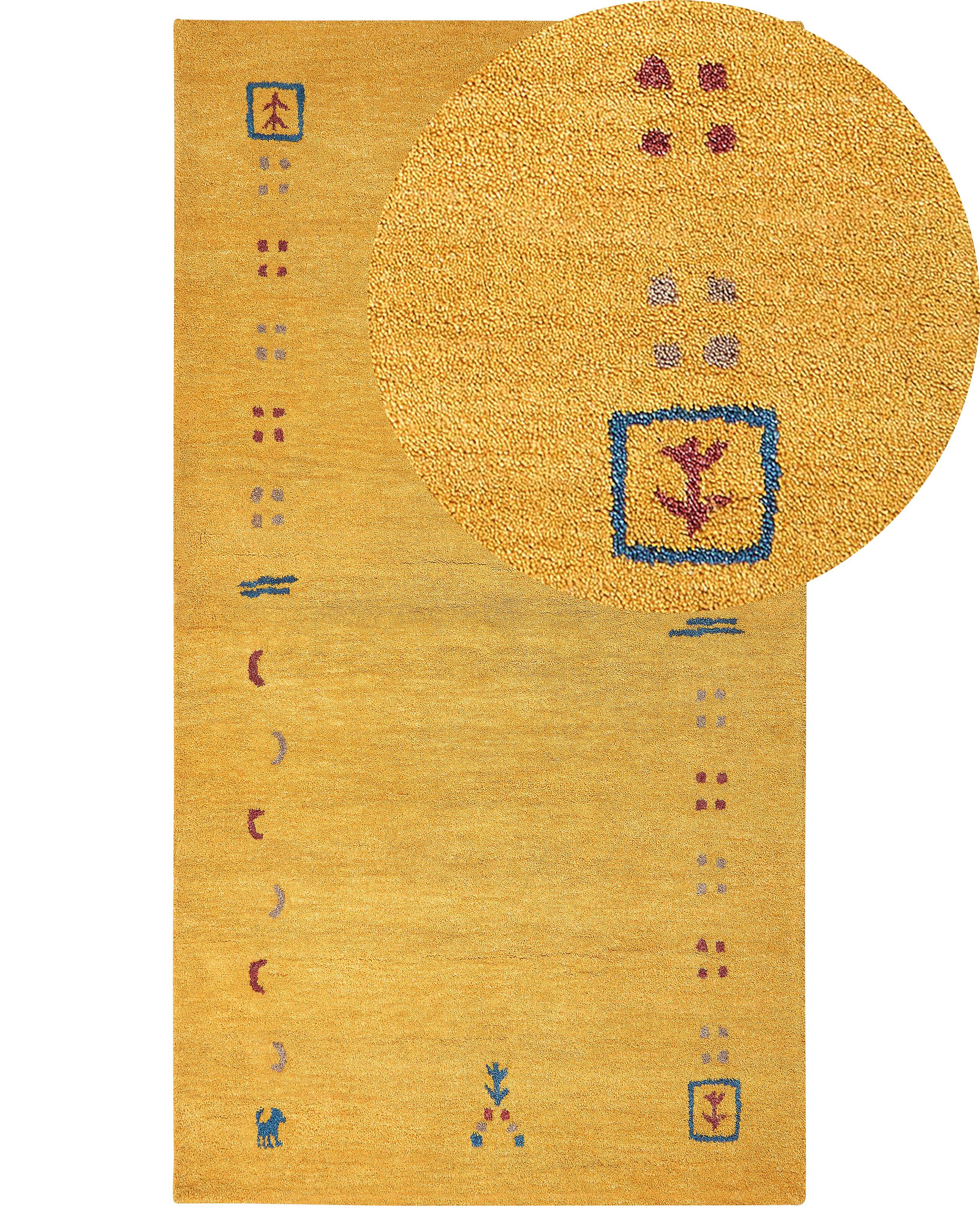 Dywan 80x150 cm wełniany z wzorem żółty
