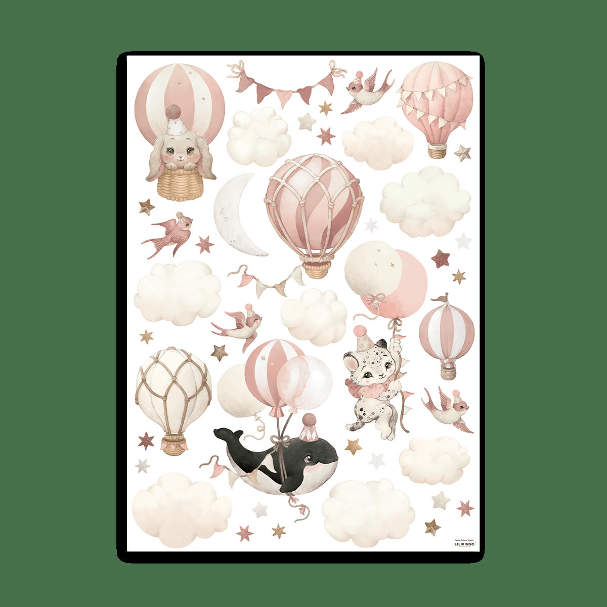 SELENE - Stickers muraux animaux et ballons en vinyle mat rose