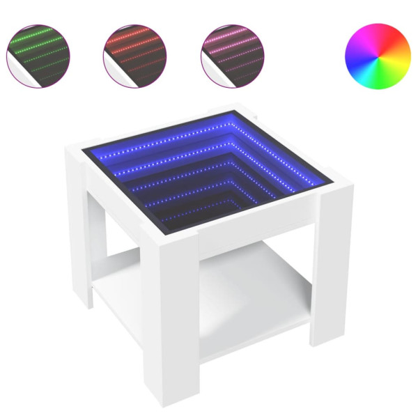 Stolik Kawowy Ława Stół Biały 53x53x45 Oświetlenie Led Do Salonu Do Pokoju