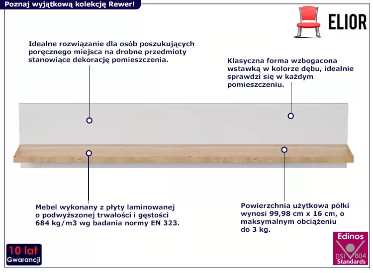 Klasyczna półka ścienna na książki biały   hikora - Xyreon