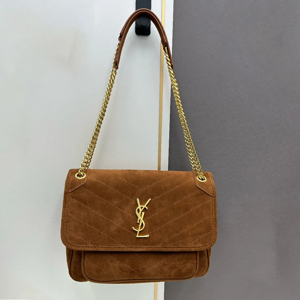 Saint Laurent YSL Niki Quilted Suede Handbag
