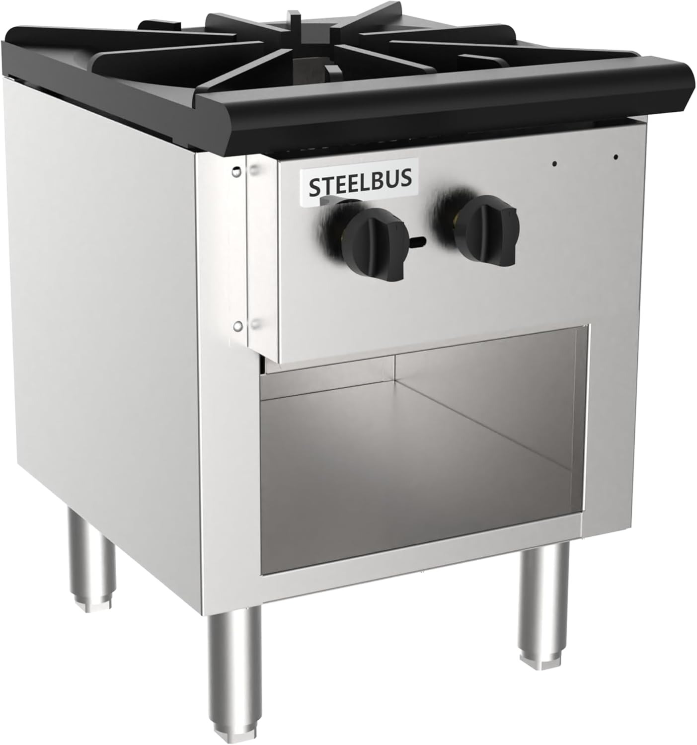 Commercial Single Burner Wok Range with Storage Cabinet, 90,000 BTU Heavy Duty Cast Iron, Natural Gas/Propane, Stainless Steel Restaurant Stockpot Stove for Professional Kitchens