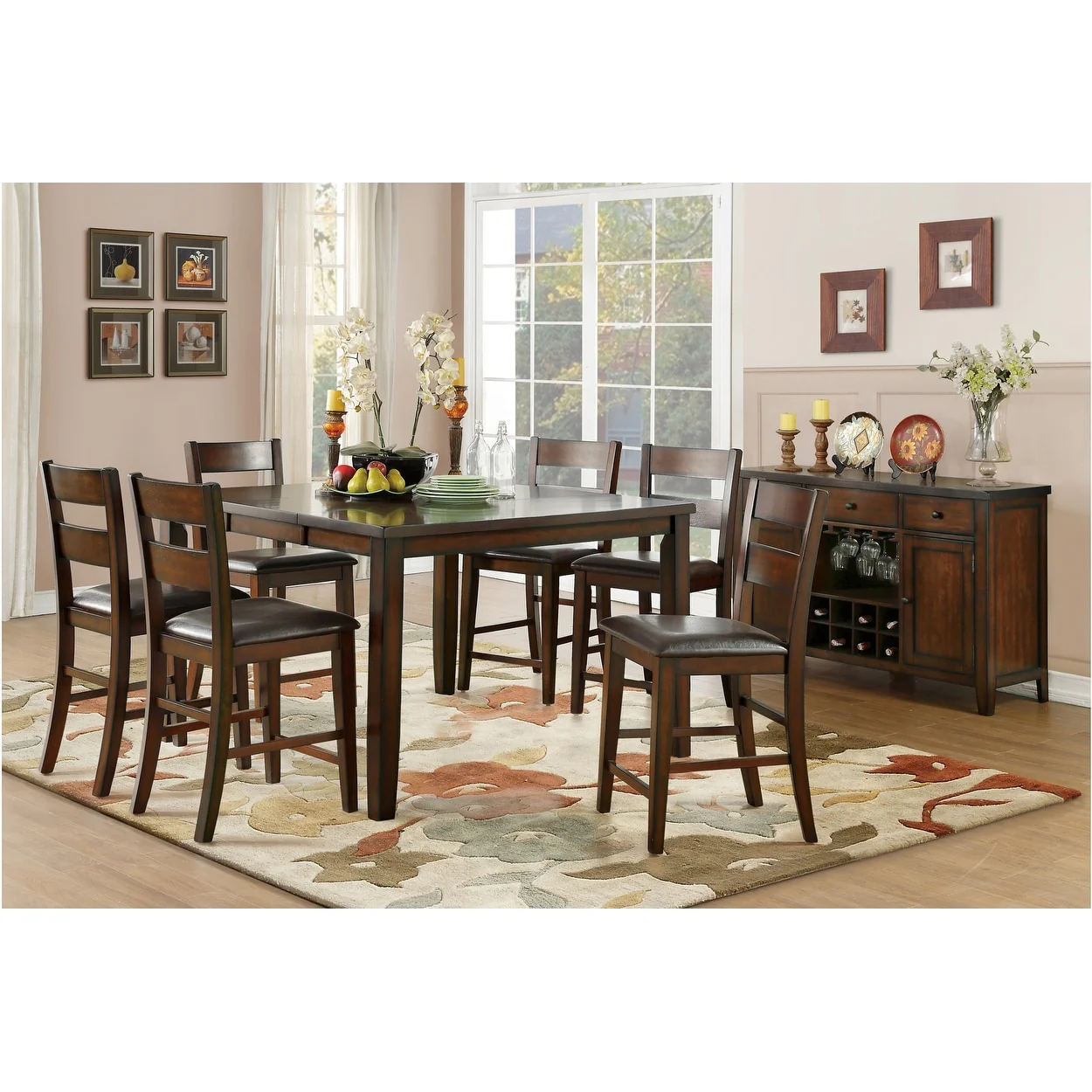 Dewitt Dark Brown Faux Leather Counter Height Set