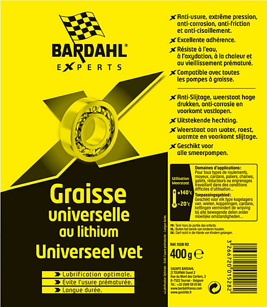 Graisse universelle Bardahl en cartouche de 0,4 L