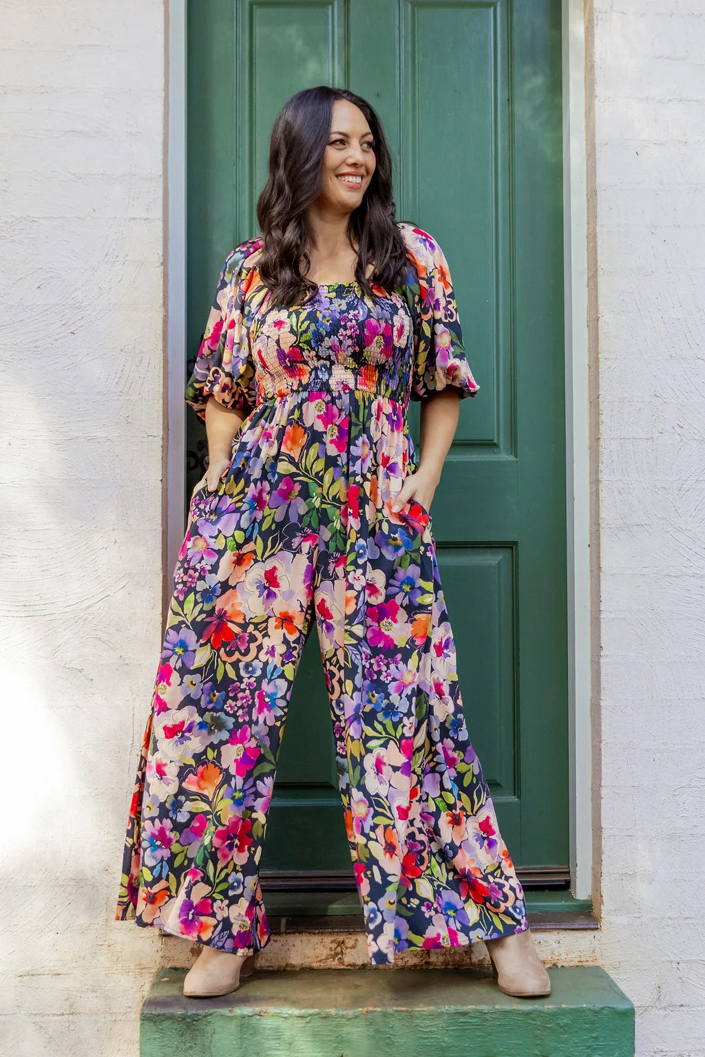 Emily 3/4 Sleeve Jumpsuit in Winter Bouquet