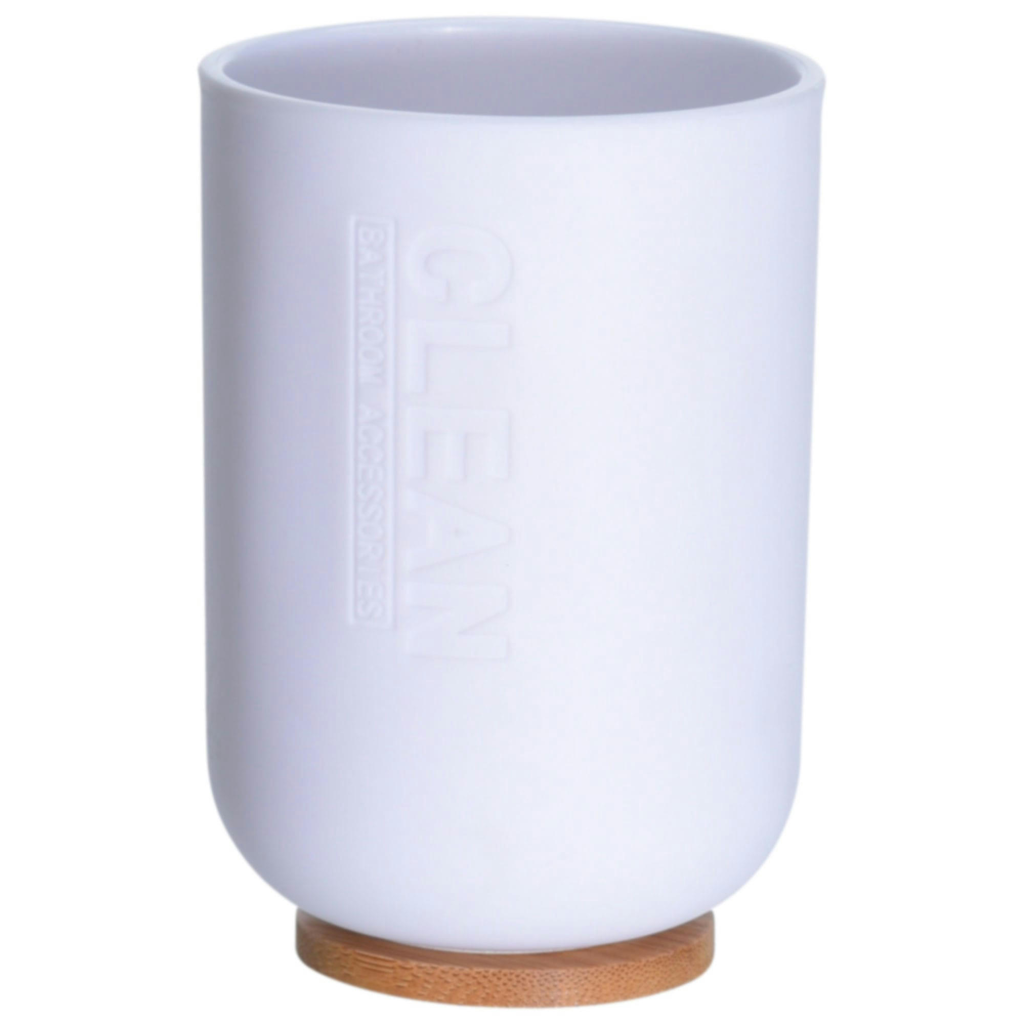 - Gobelet salle de bain blanc et bambou - 7x11cm