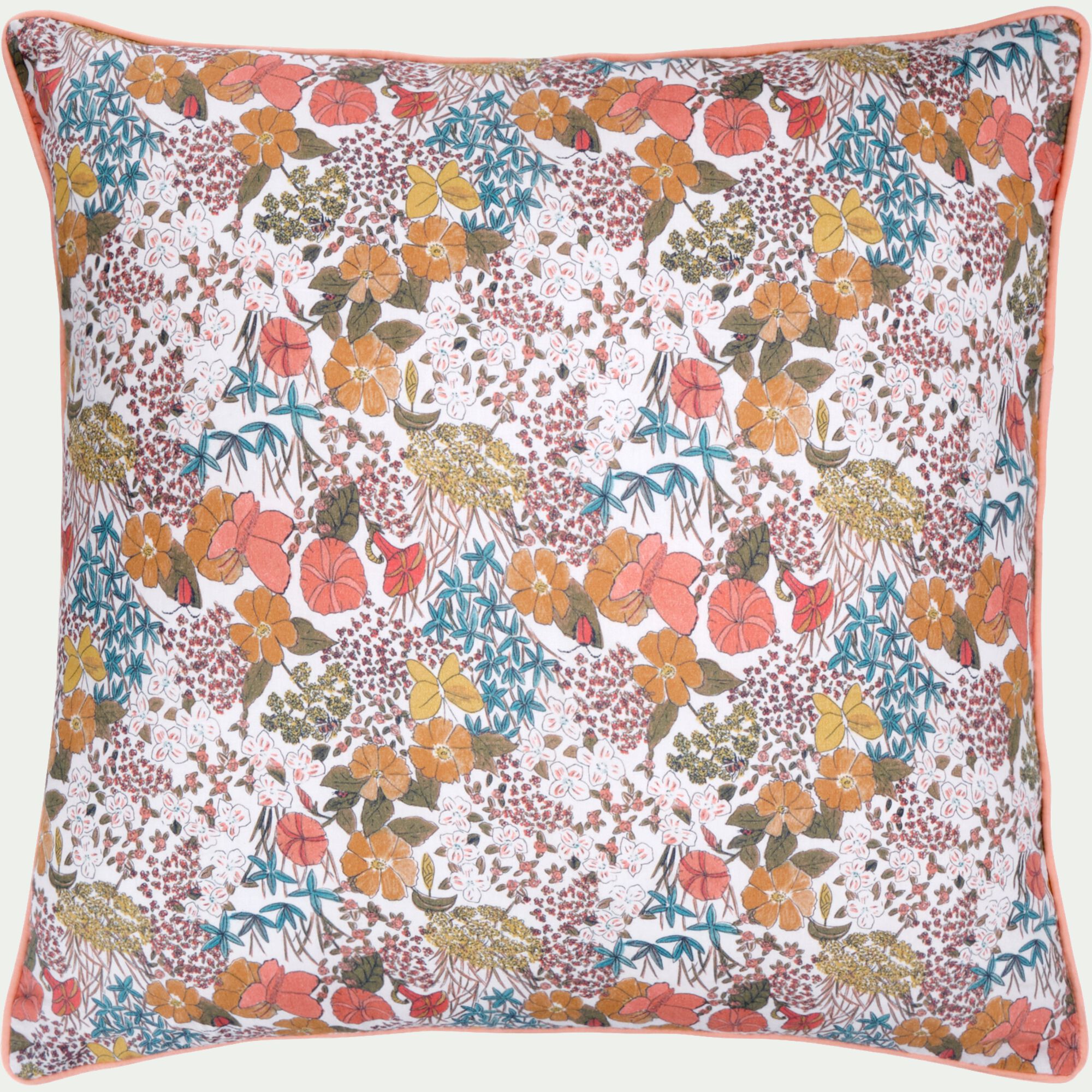 BUTINE - Coussin motif Grenat en popeline de coton 45x45cm - rouge