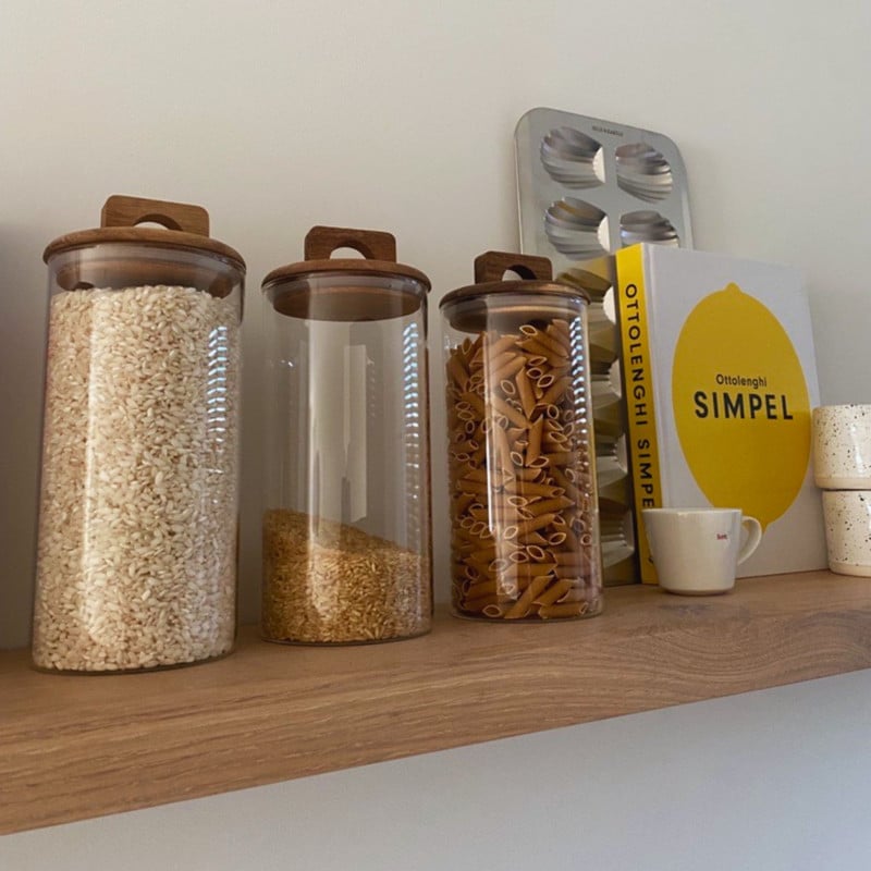 Voorraadpot met acacia deksel - &Oslash;10x24 cm