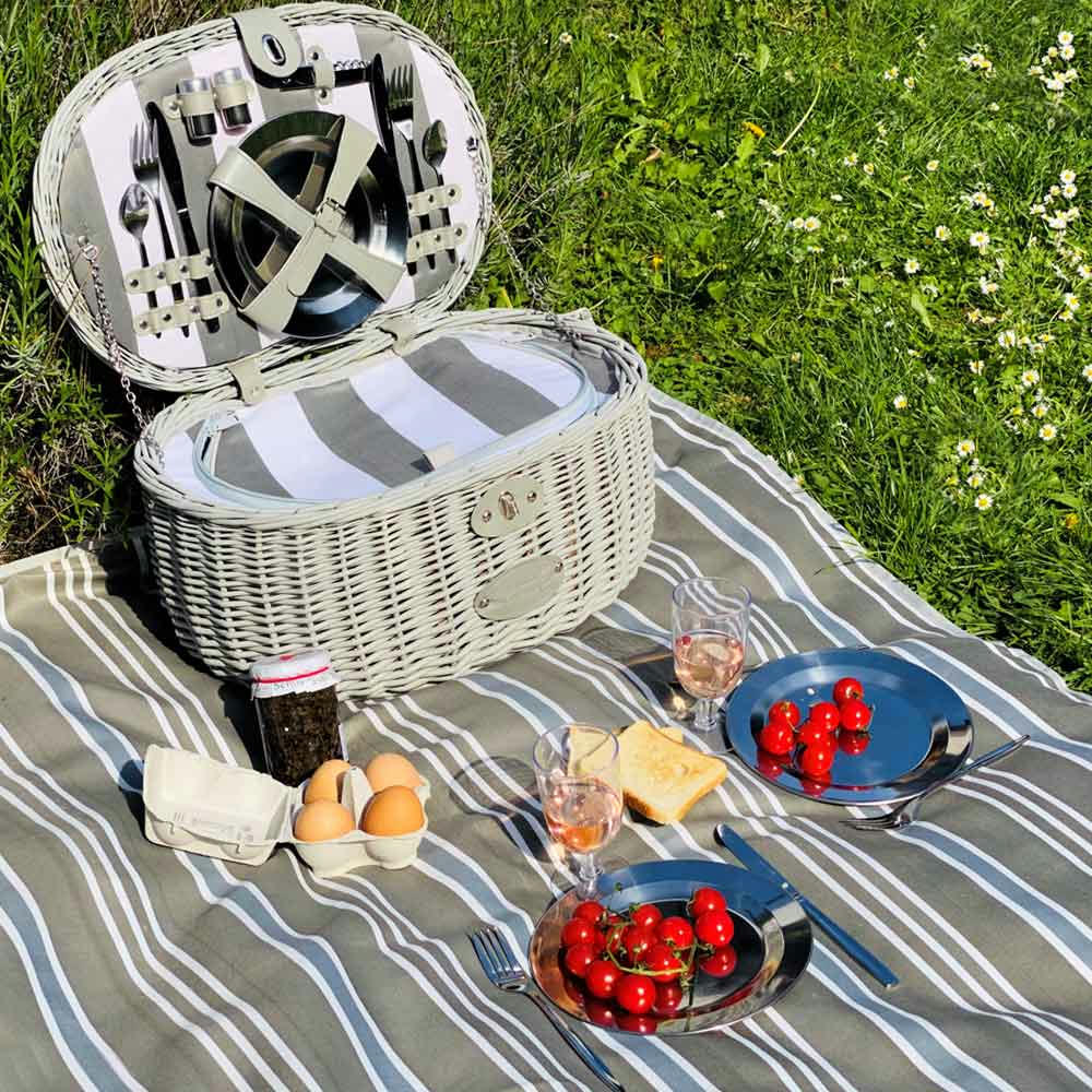 - Nappe pique-nique à revers imperméable gris et blanc 140 x 140 cm