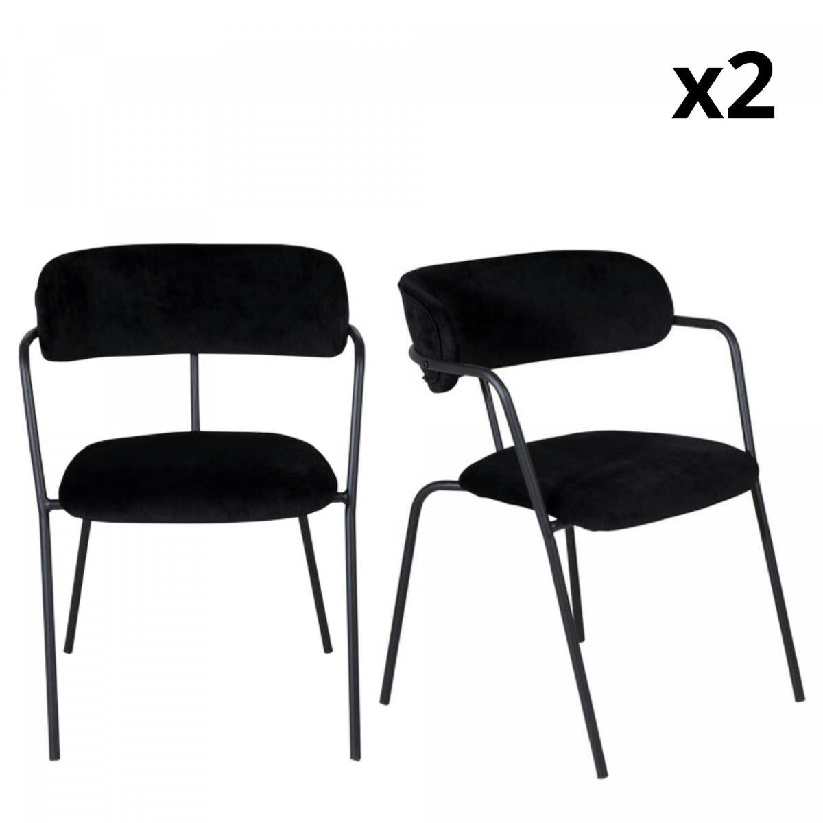 RUSSEL - Lot de 2 chaises contemporaines en velours noir