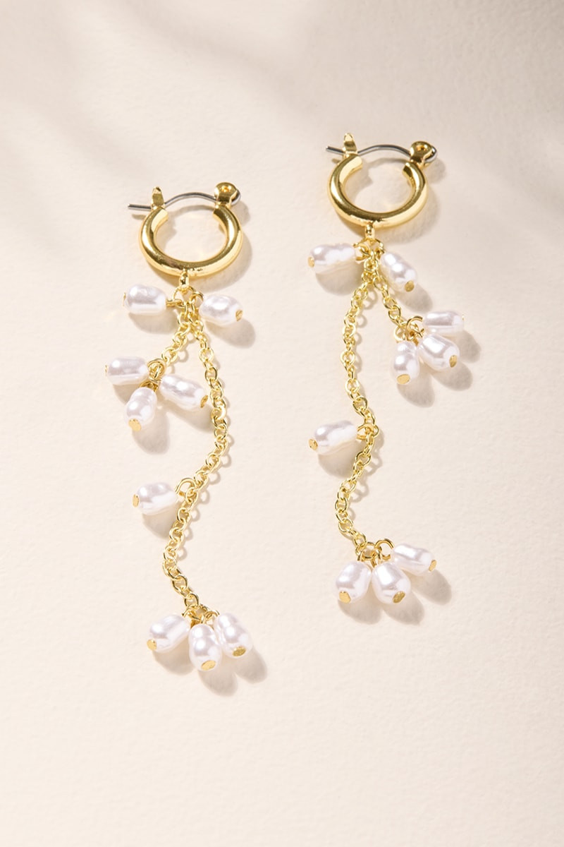 Donna Linear Pearl Cluster Drop Earrings