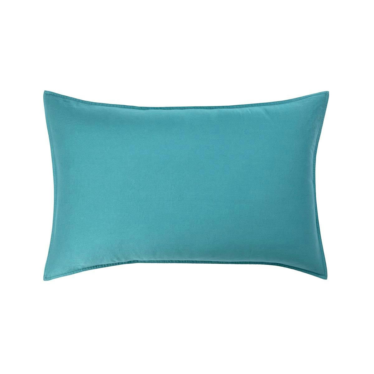 PALERME - Taie d'oreiller en satin de coton lavé bleu 50 x 75 cm