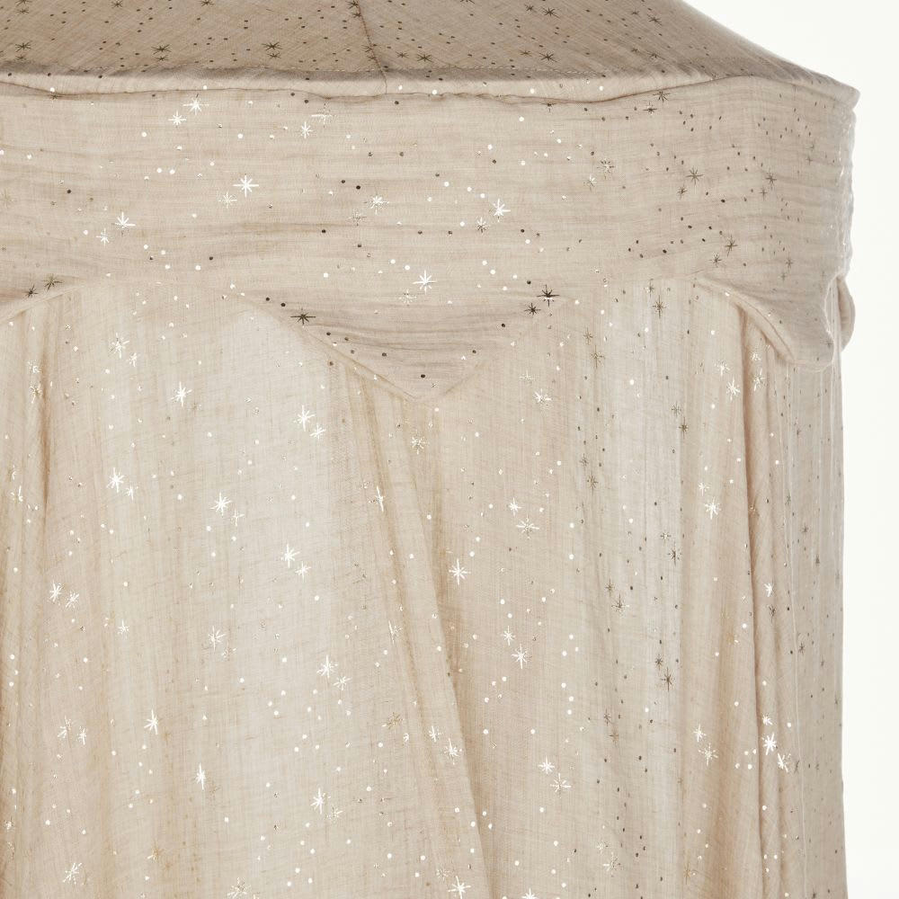 OIA - Ciel de lit enfant beige et rose poudré motif étoiles dorées